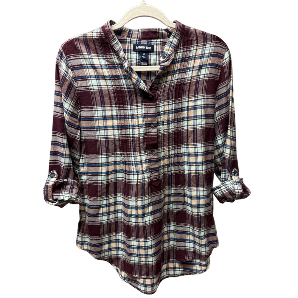 Lands' End Women’s Flannel Long Sleeve Tunic Shirt